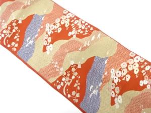 霞に菊模様織り出し　名古屋帯